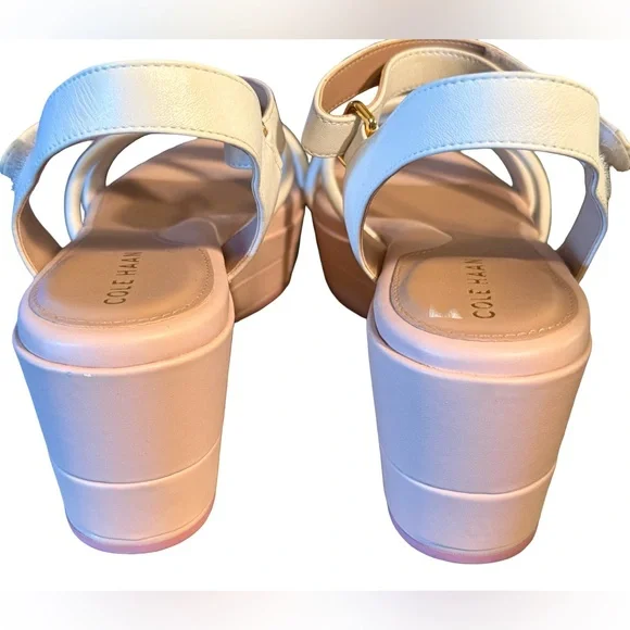 Cole Haan NWT Sz 9 White & Pink Leather Platform Strappy Sandals (SH286)